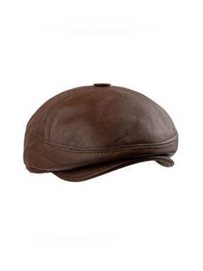 Whiskey Brown  Real Sheepskin Leather Flat Cap Men's Newsboy Hat Cabbie Beret